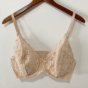 Victoria's Secret Body By Victoria Lined Demi Bra 36DD Nude Lace Tan Beige